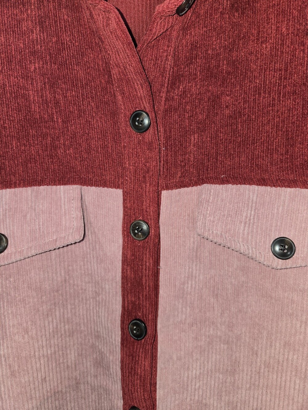 No Brand Two-Tone Corduroy Shirt Jacket  Rose Maroon Button Up Sz L - Picture 2 of 4